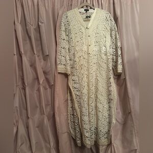 New Agha  Noor white cream ivory lace Kurti kurta with inner slip Large L Lg